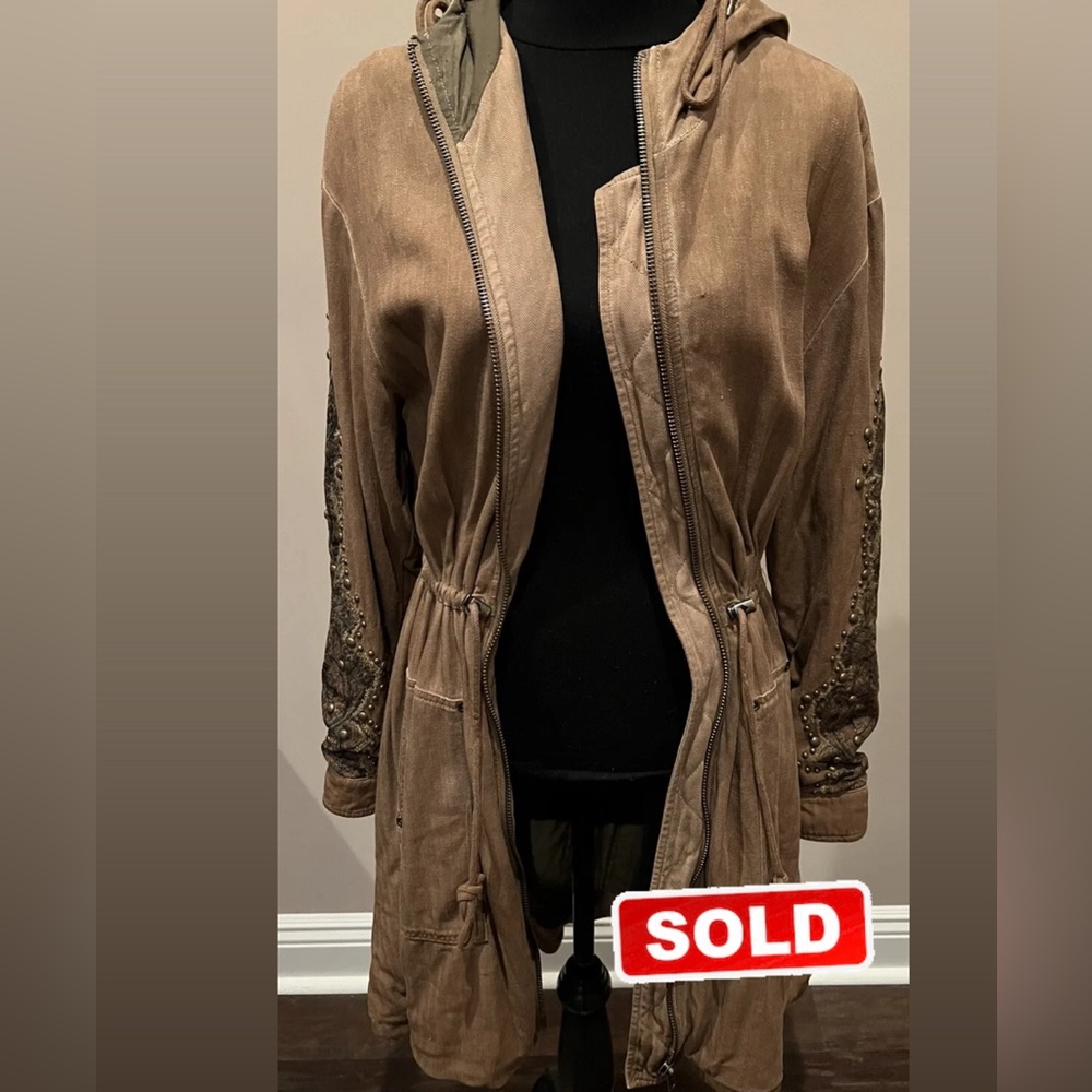 Free People Tan Parker Hooded Jacket Sz10 - Picture 1 of 16
